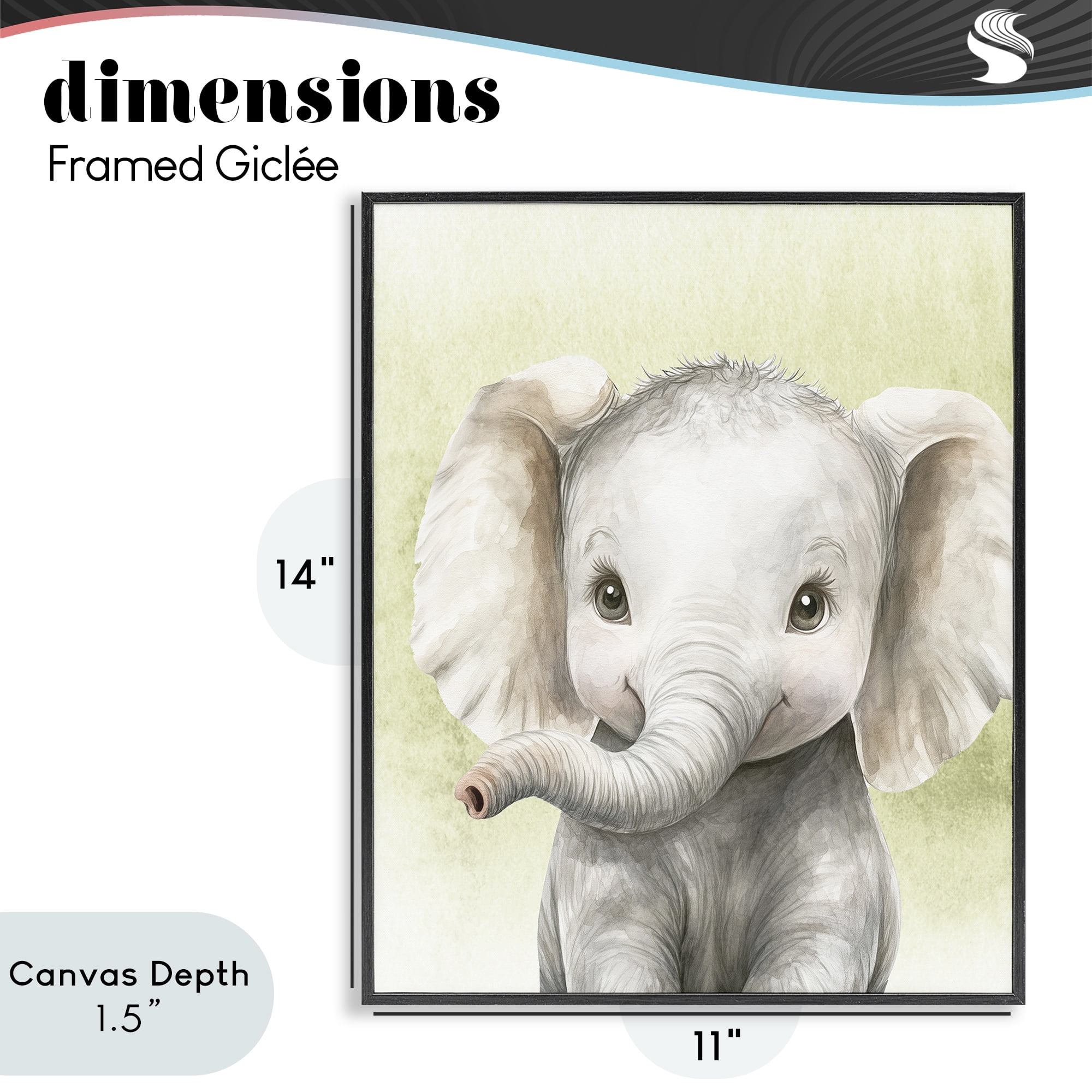 Stupell Industries Jungle Friends Baby Elephant Black Framed Giclee Art, design by Christine Simpson Art
