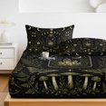 thumbnail image 6 of King Size Fitted Sheet Set - Mystic Black 3 Piece Bedding Sets 16" Deep Pocket Fitted Sheet with 2 Pillowcases, Butterfly Golden Sun Moon Stars Flowers Leaves Brushed Microfiber Hotel Bed Sheets, 6 of 9