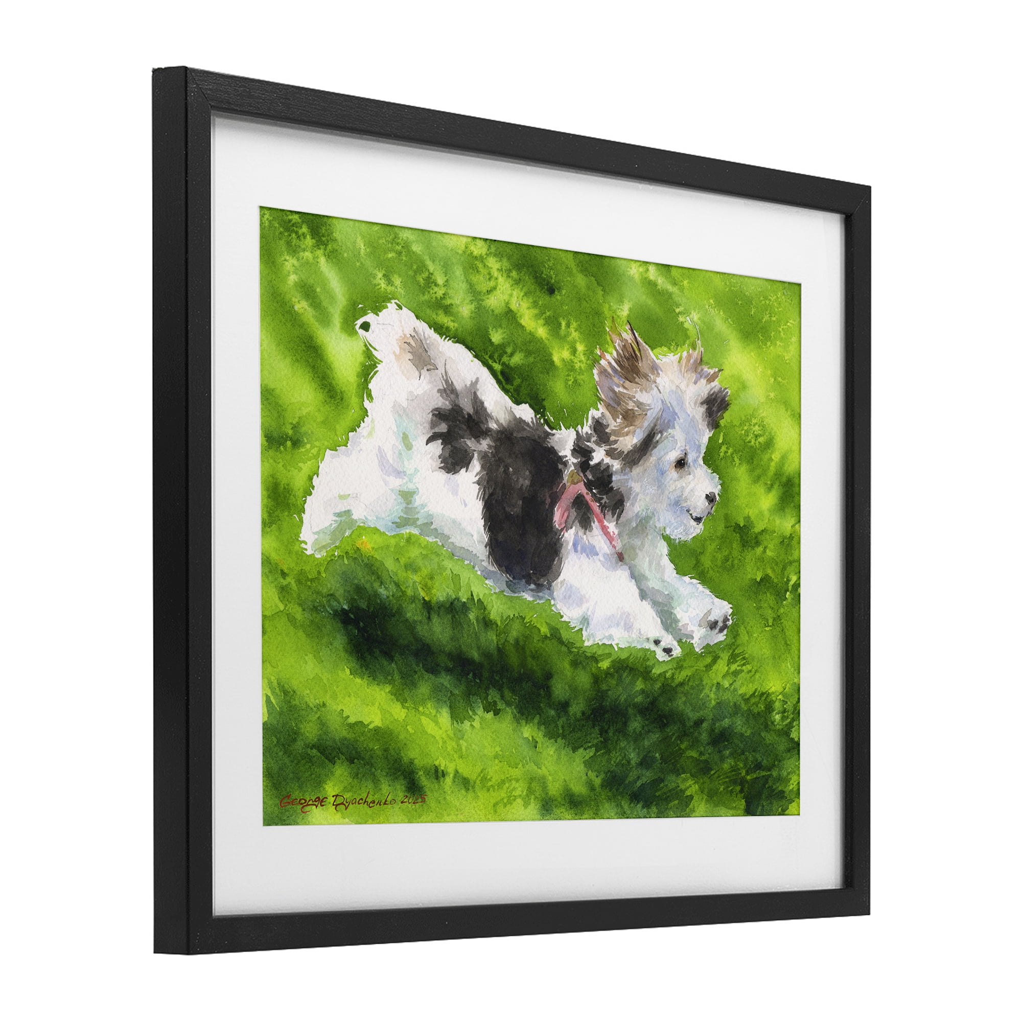 Stupell Industries Happy Maltipoo Running Black Framed Print Under Glass, design by George Dyachenko