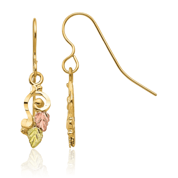 10K Solid Tri Color Pink White Yellow Black Hills Gold Leaf Drop Dangle Earrings