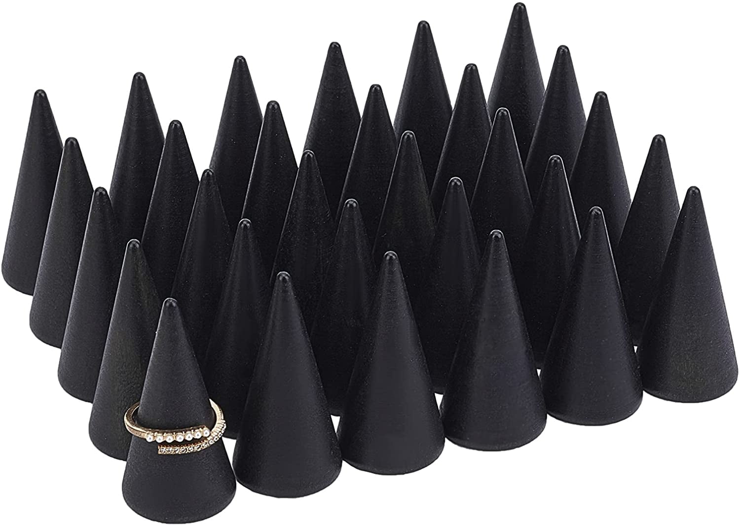 9pcs/set Burlywood Wooden Finger Cone Ring Stand Jewelry Display Rack Showcase 