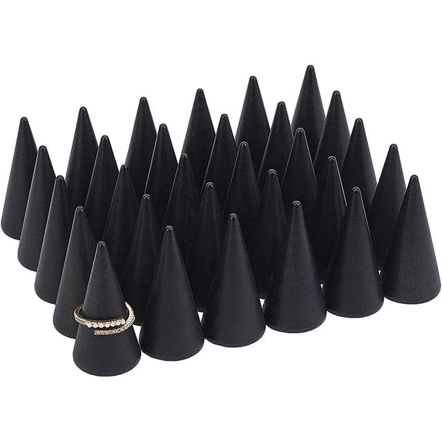 30 piezas de soporte de exhibición de anillo de cono de madera maciza negra, soporte de anillo, soporte de almacenamiento de joyería, accesorios de disparo ER