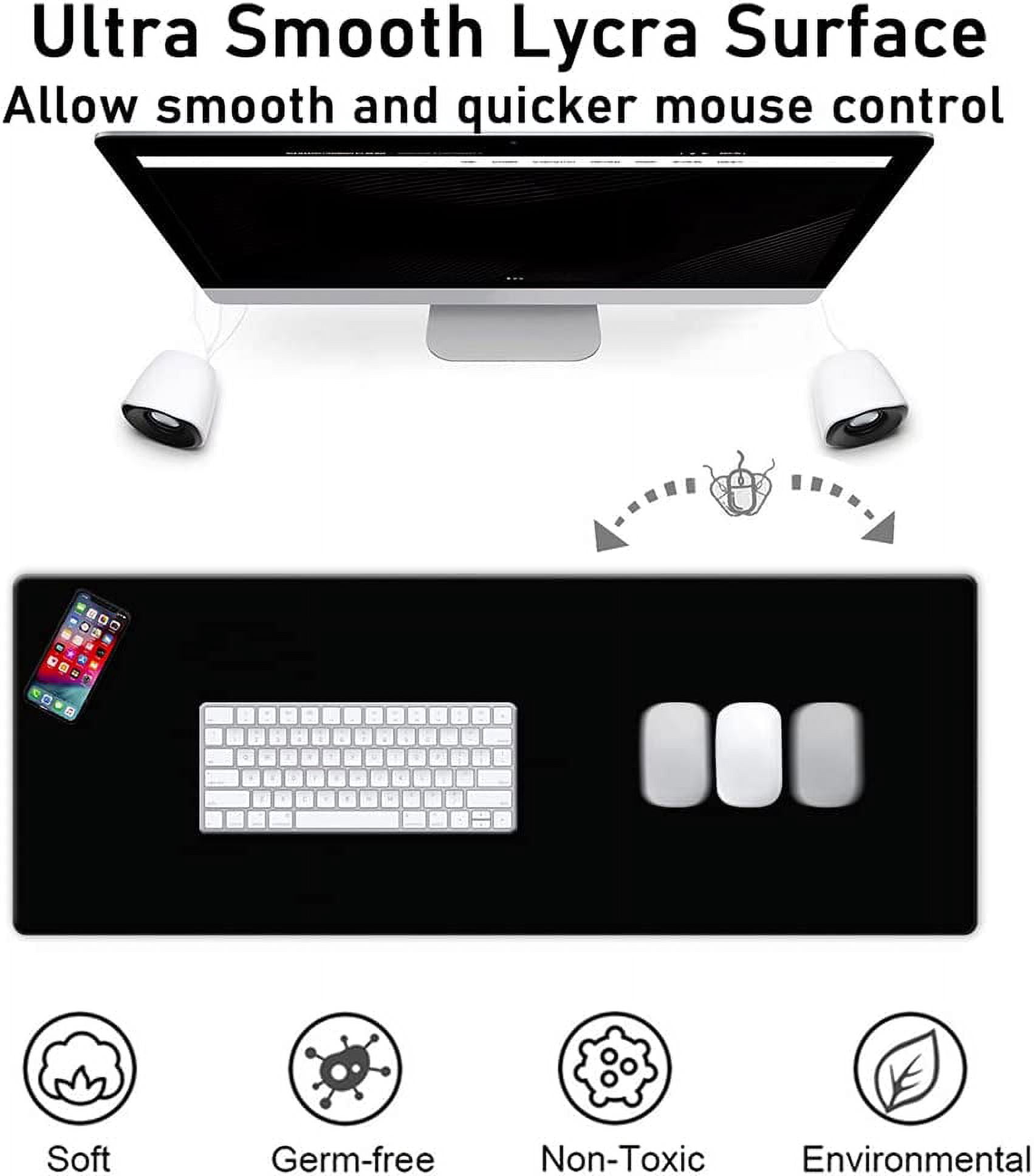 Desk Pad Protector,Mouse Pad with Non-Slip Rubber Base,Textured & Waterproof Mousepad with Stitched Edges,Large Desk mats for Computers,Laptop,Gaming,Office & Home,31.5 x 11.8 in,Black