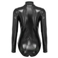 thumbnail image 6 of UAYOTSE Women's Shiny Metallic Long Sleeve Turtleneck Thong Leotards Gymnastics Bodysuit Clubwear,XL Black, 6 of 6