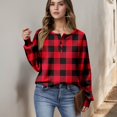 thumbnail image 7 of Women's Casual Shirts Long Sleeve Tops Button Up V Neck Loose Knit Fall Favorites For Women with Retro Plaid Print Waffle Henley Shirt, Classic Autumn Wear,Red,XL, 7 of 7