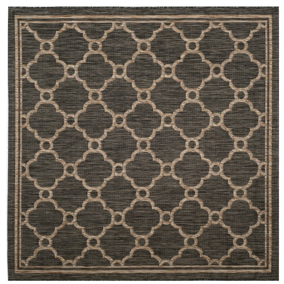 SAFAVIEH Courtyard Fisher Geometric Quatrefoil Indoor/Outdoor Area Rug, 6'7" x 6'7" Square, Natural/Black