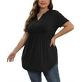 thumbnail image 3 of PINKSIR Plus Size Short Sleeve Henley Shirt for Women Flowy Tunic Tops Loose Fit Pleated Swing Blouse Black 1X-5X, 3 of 7