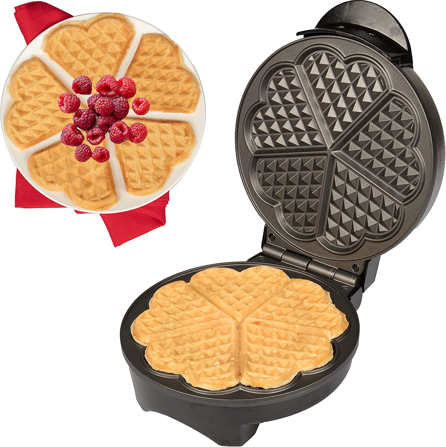 5 Heart-shaped Waffles BAIXING Heart Waffle Maker Non-stick Waffle Griddle Iron 