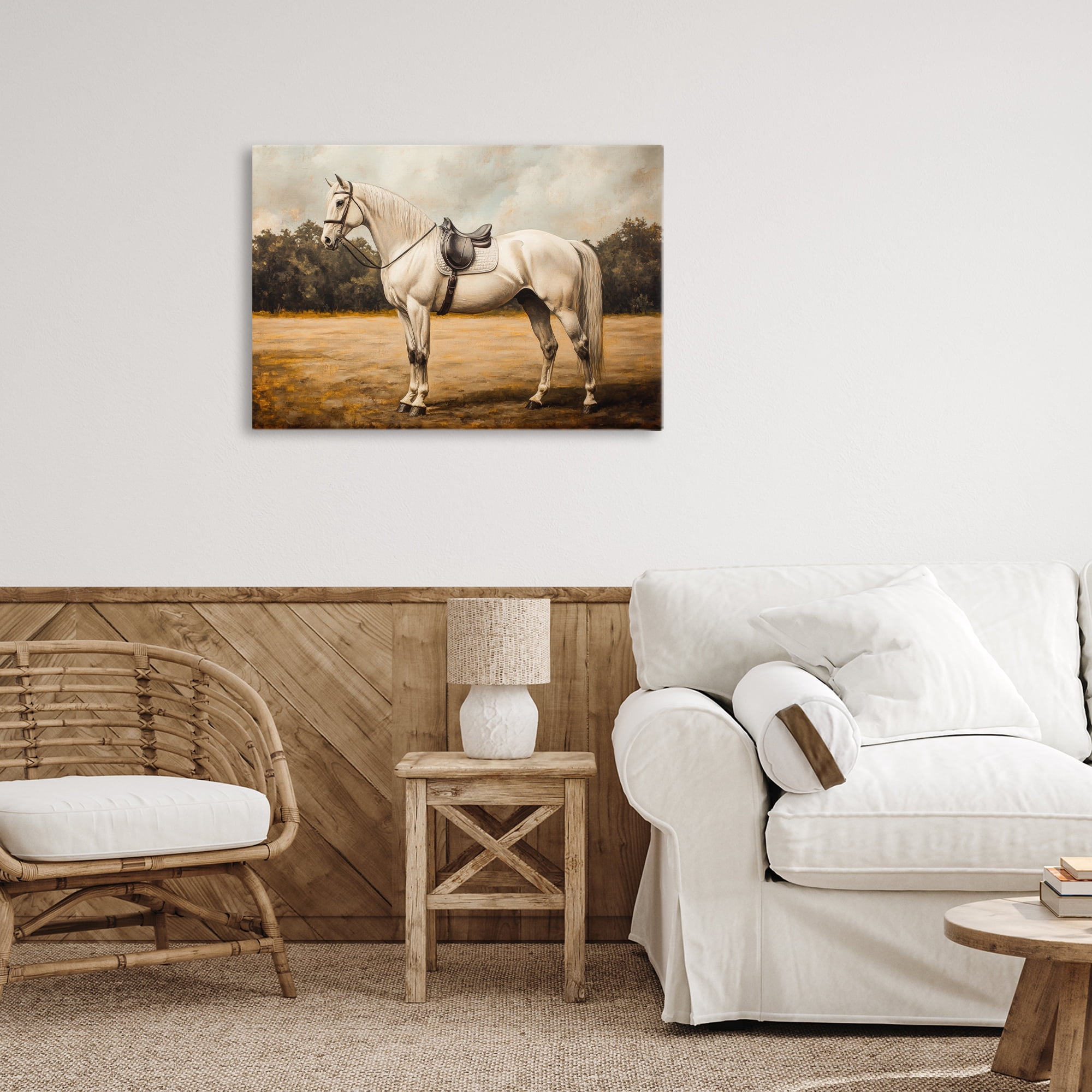 Stupell Industries White Mare with Saddle Canvas Wall Art, design by Petal Prints Design
