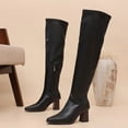 thumbnail image 6 of hopeusnice Women Knee High Stretch Boots With Square Toe Sole Chunky Heel Pull On Design For Fashion And Party Occasions Black 36, 6 of 9