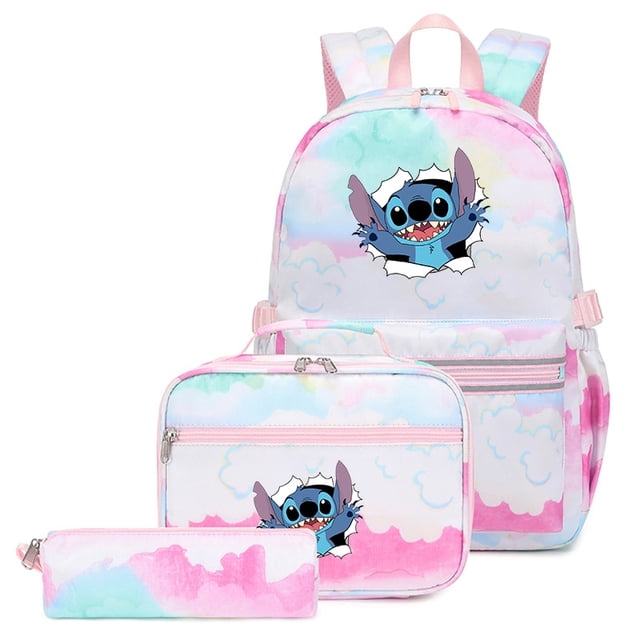 3Pcs/Set Lilo Stitch Backpack Colorful Bag Boys Girls School bags Teenager Student with Lunch Bag Travel Mochilas