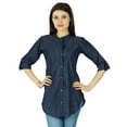 thumbnail image 3 of Bimba Women 3/4 Sleeve Chambrey Tunic Shirt With Split Sides Casula Blue Shirts, 3 of 9
