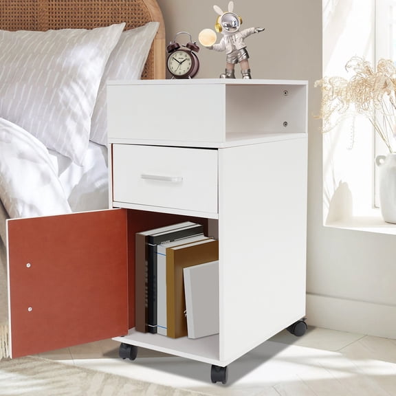2-Drawers Wooden Filing Cabinet Bedside Table Storage W/Wheels,Density Board