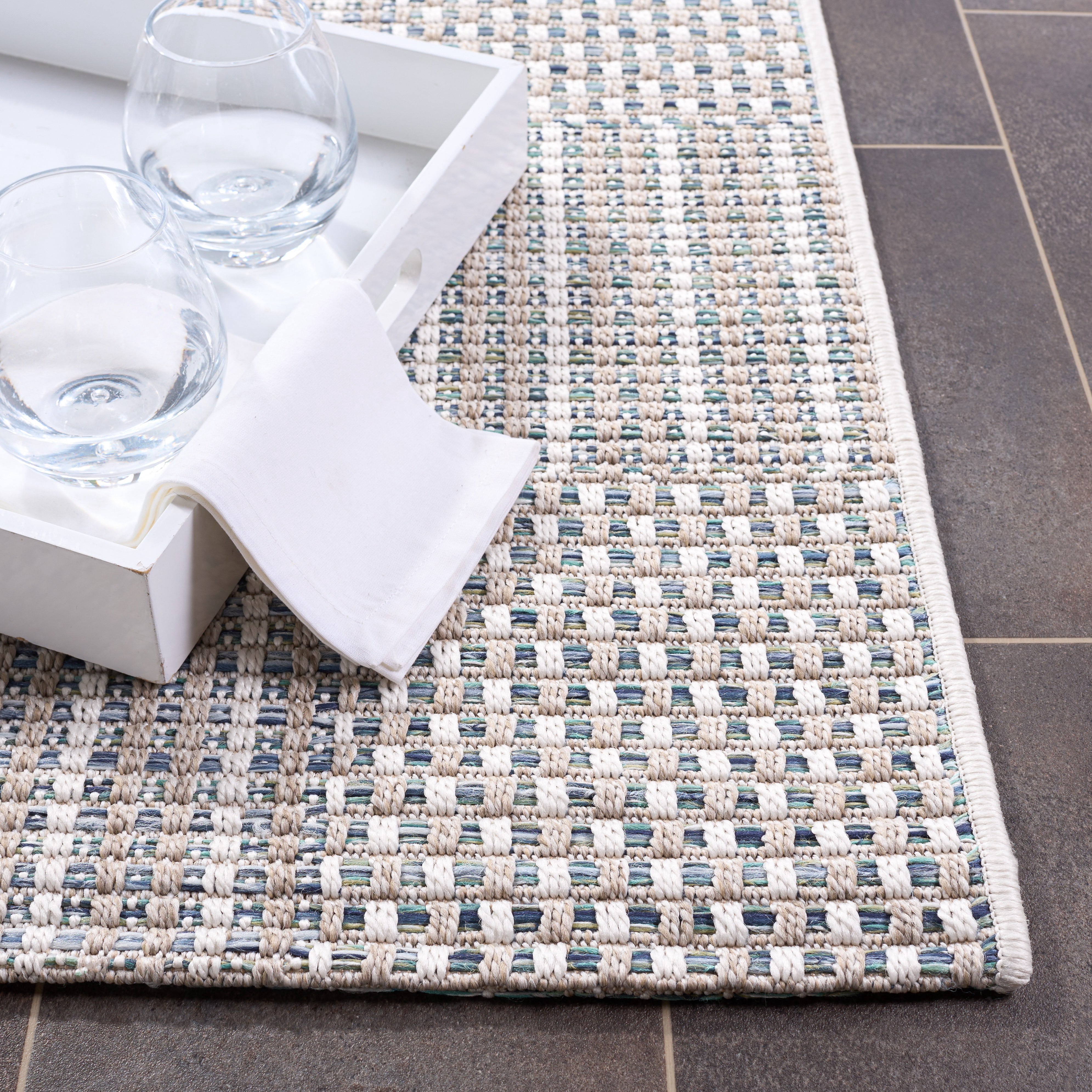 Safavieh Sisal All-Weather Austen Geometric Indoor/Outdoor Area Rug, Aqua/Beige Ivory, 4' x 6'