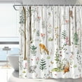 thumbnail image 3 of Forest Animal Shower Curtain Cabin Rustic Deer Bathroom Curtains Spring Floral Butterfly Plants Cute Fox Wildlife Green Leaf Watercolor Nature Scenic Bathtub Decor with Hooks 70 x 70 in, 3 of 6