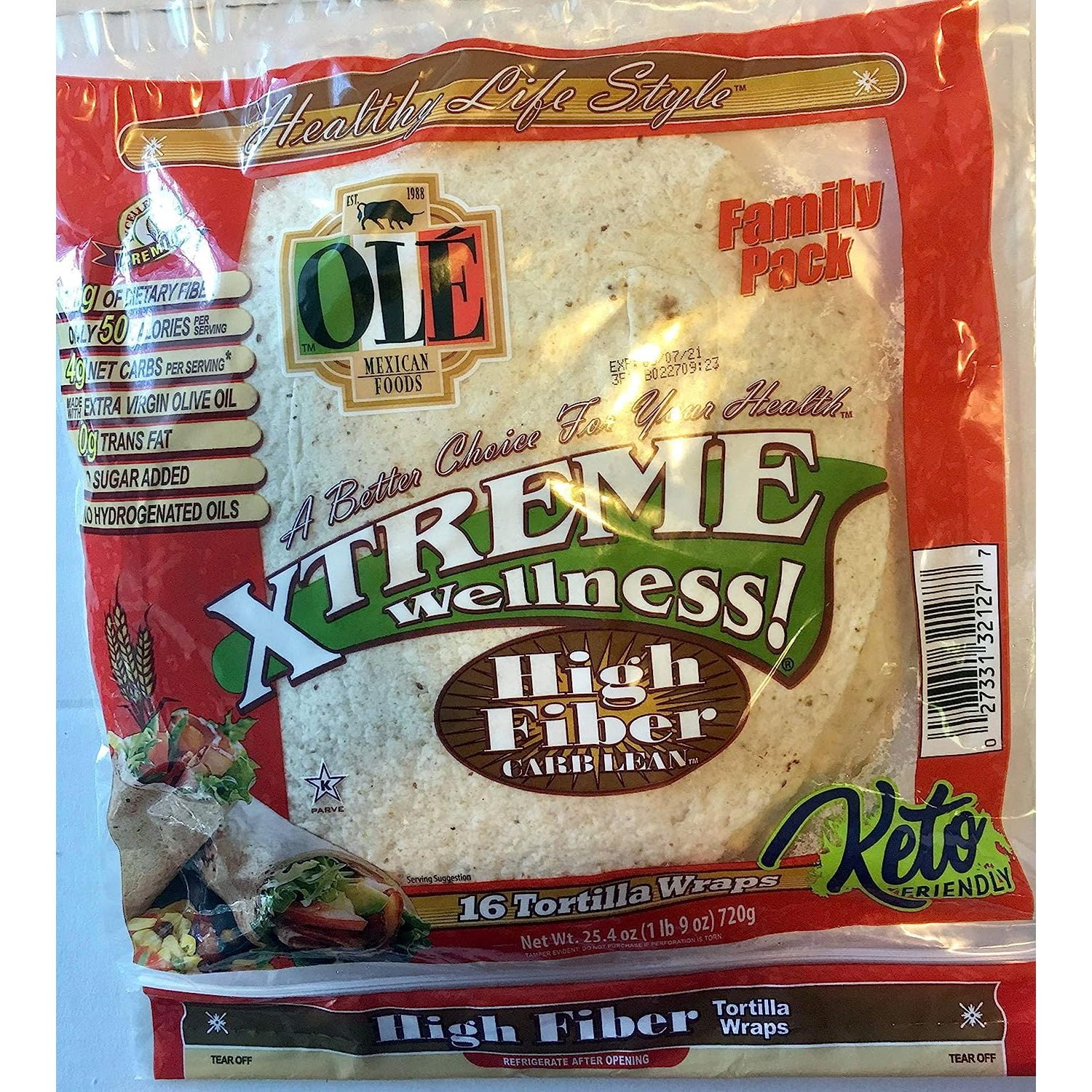 Keto Friendly Xtreme Wellness High Fiber Carb Lean 16 Tortilla Wraps 25.4 oz Star K Kosher