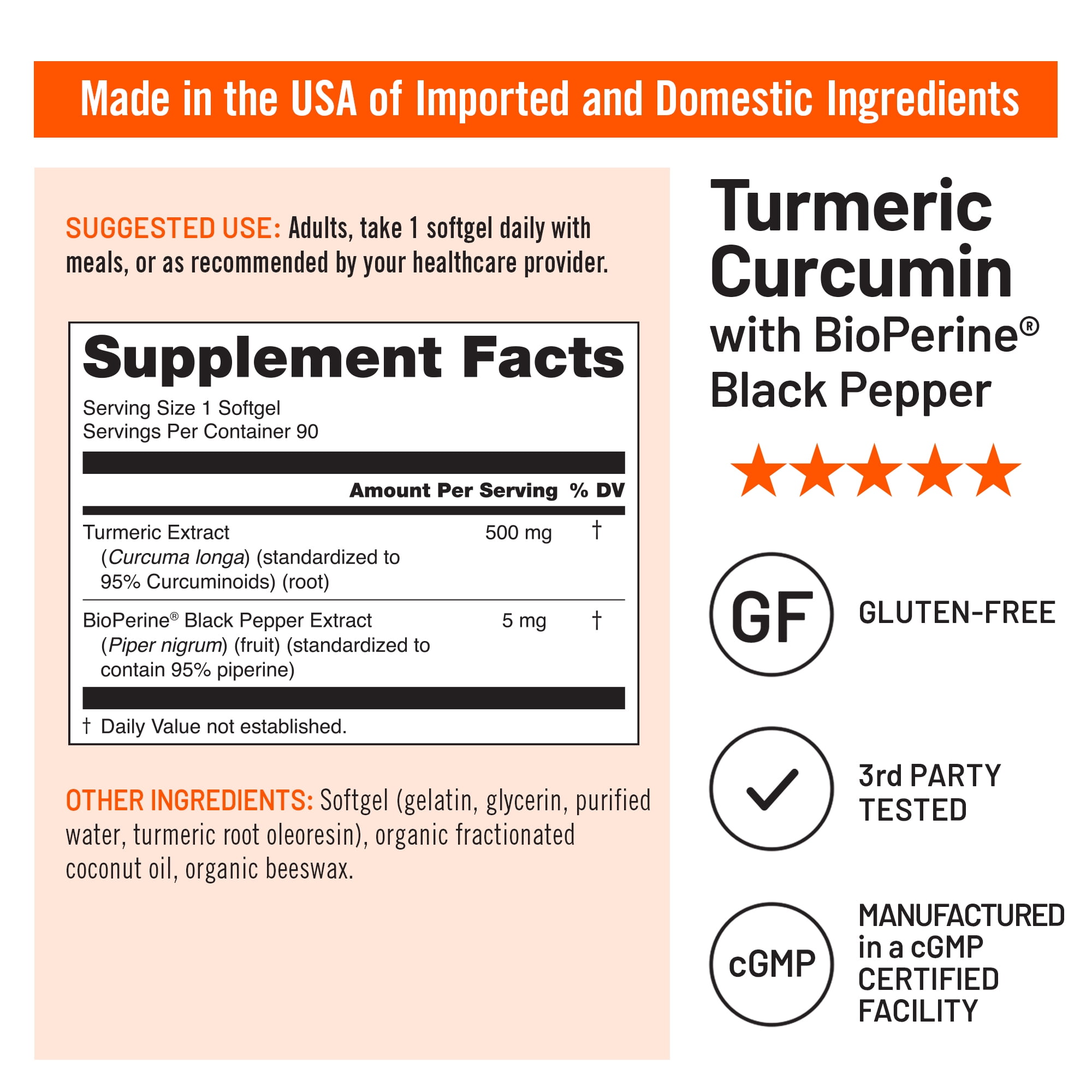NatureWise Turmeric Curcumin 500mg + Bioperine Black Pepper - 90 Count[90-Day Supply]