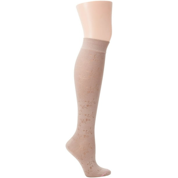 DR.MOTION COMPRESSION BEIGE FLORAL DROPOUT SOCKS