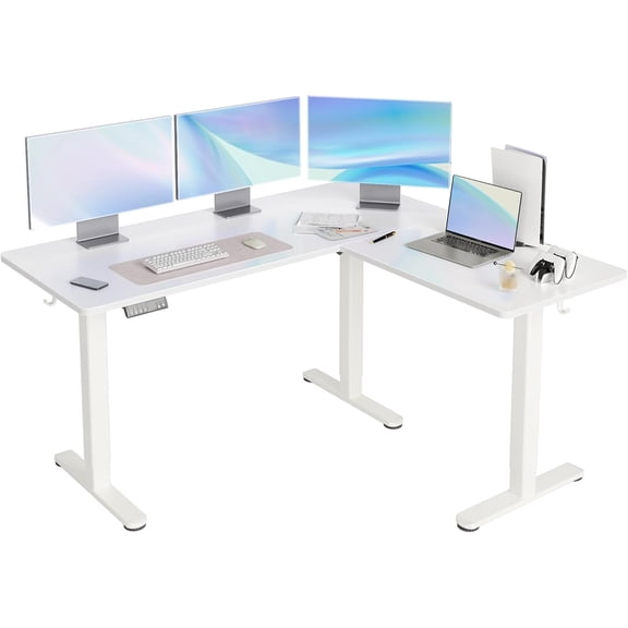 ZCB LIKE HOME L Shaped Standing Desk, Electric Standing Desks L Shape Adjustable Height Dual Motor, 63 x 55 Inch Corner Standing Desks with Splice Board for Home Office, Large Standing Desk, White