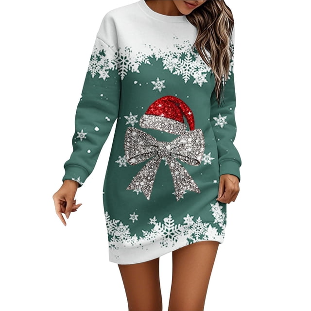 Krdevn Décoration de Noël, Robe à Capuche Décontractée Imprimée de Noël pour Femmes