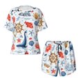 thumbnail image 5 of Wukai Watercolor Nautical Print Women's Pajama Set - Short-Sleeve Top and Shorts with Elastic Waistband and Pockets for Loungewear, Yoga, and Casual Wear-Medium, 5 of 8