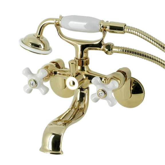 Kingston Brass KS226PXPB Kingston Wall Mount Clawfoot Tub Faucet with Hand Shower, Polished Brass