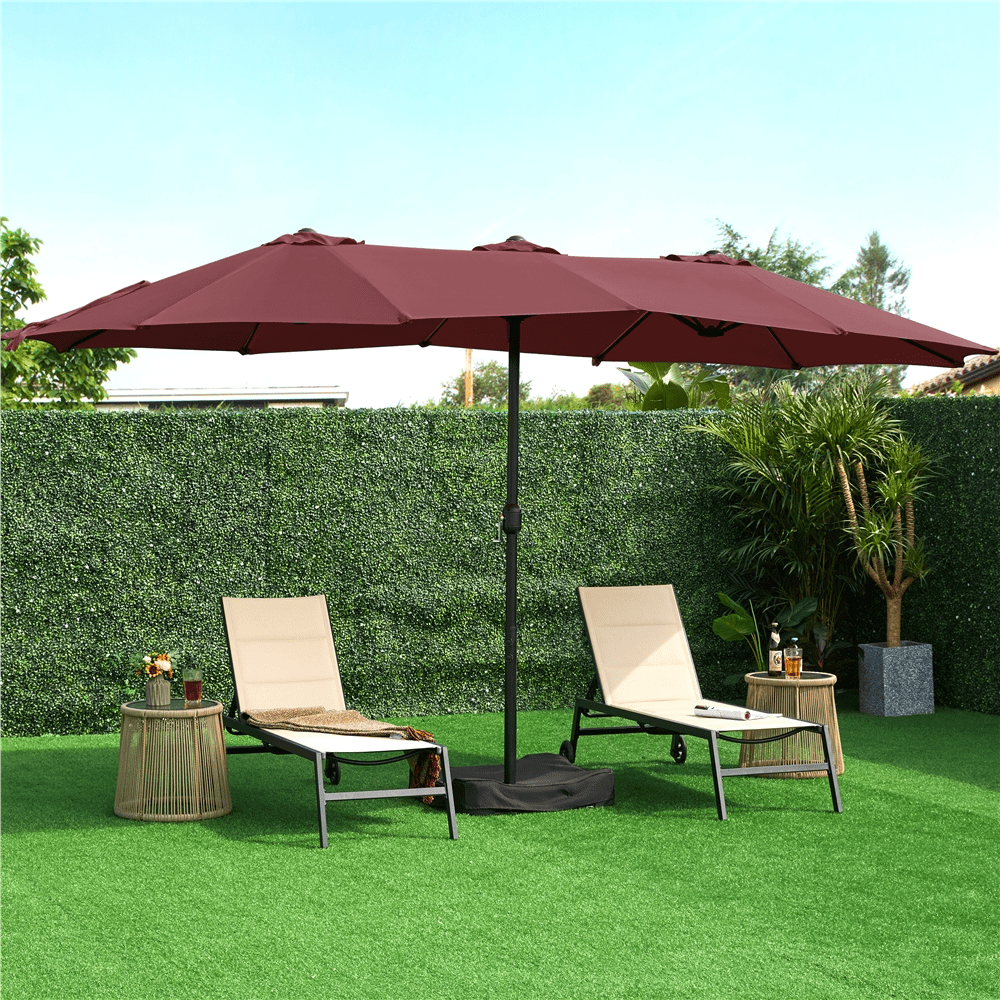 Renwick 15 FT Twin Patio Parasol with Crank Lift, Burgundy