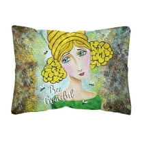 Carolines Treasures VHA3008PW1216 Bee Grateful Girl with Beehive Fabric Decorative Pillow  12H x16W multicolor