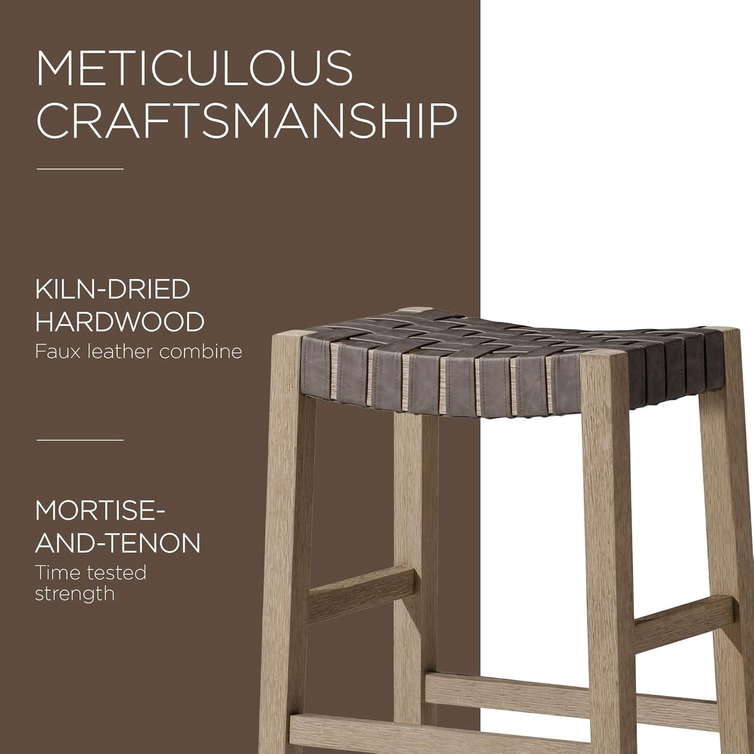 Maven Lane Emerson Bar Stool in Weathered Grey Wood Finish with Ronan Stone Vegan Leather