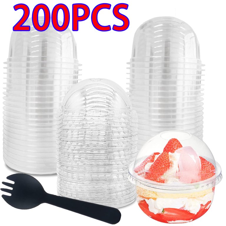 Lishuaiier 40pcs Plastic Dessert Cups with Dome Lids and Fork, No Holes, Pudding Cups, Parfait Cups, Fruit Cups with Lids, Disposable Bowls for Ice