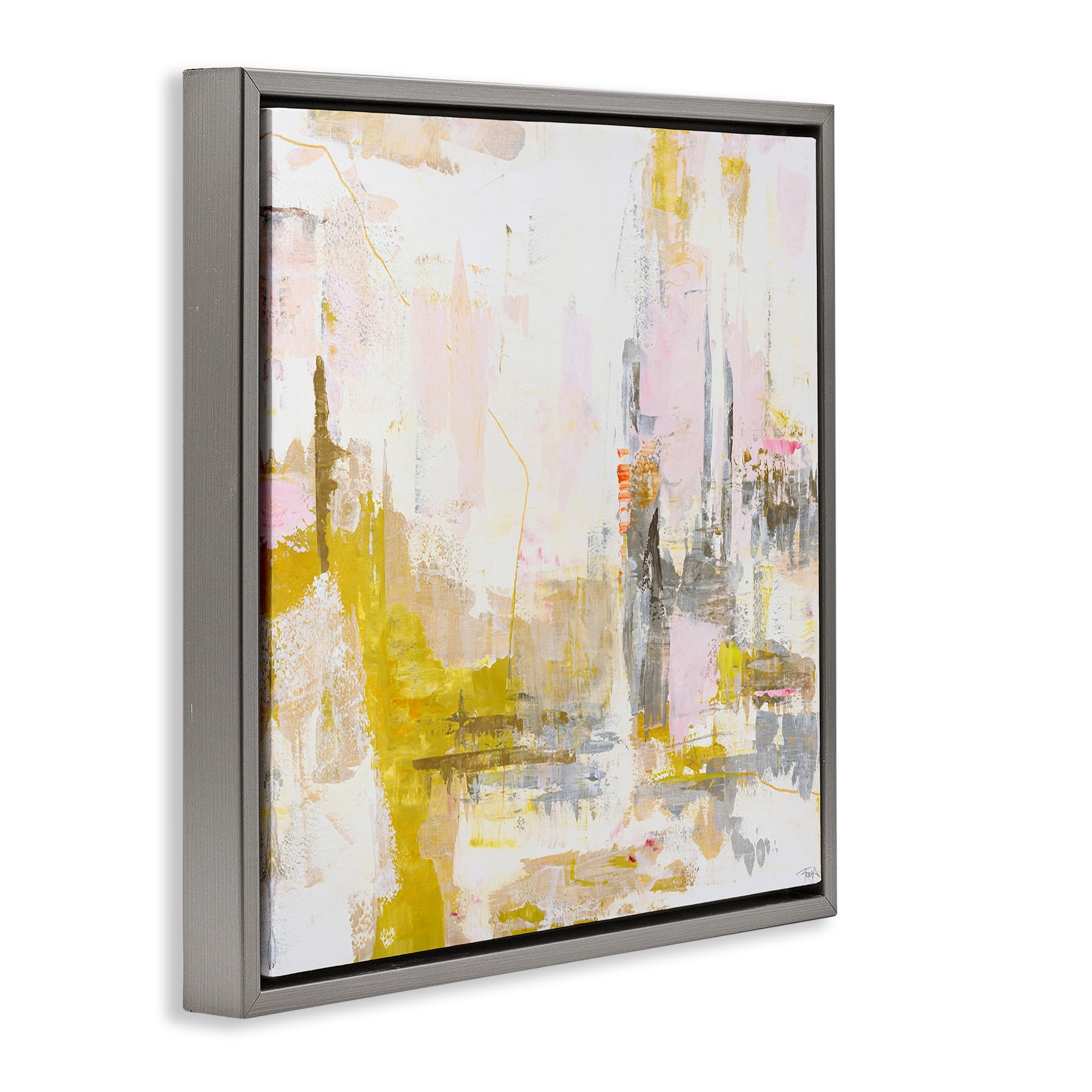 Stupell Industries New Age Yellow Abstract Gray Framed Floater Canvas Wall Art, design by Design Fabrikken