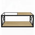 thumbnail image 3 of Modern Industrial Coffee Table for Bedroom & Living Room - Tempered Glass & Natural Wood MDF Top (W39.37"*D22.84"*H15.36", 220lbs Capacity), 3 of 16