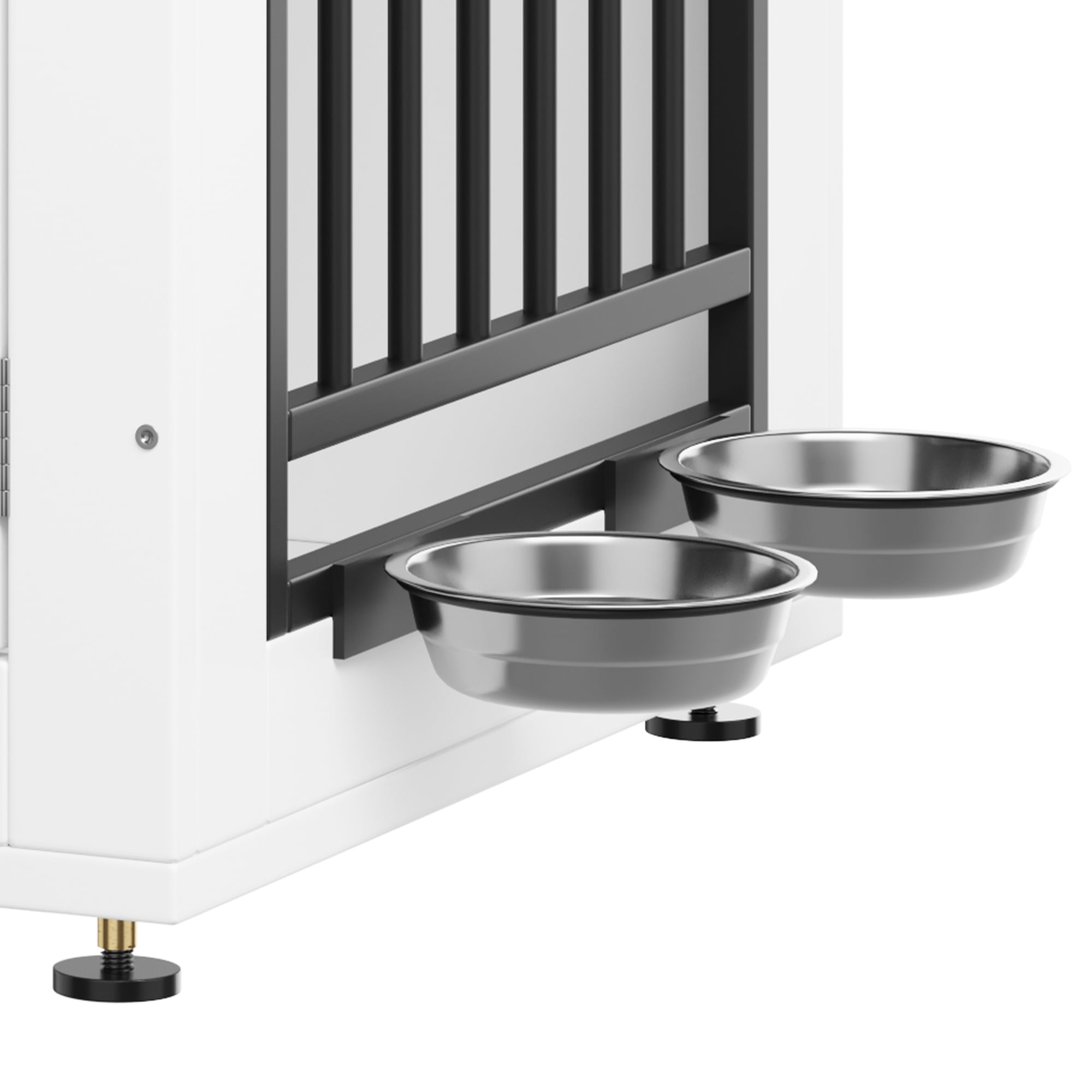 Uforic 35 inch Wooden End Table Dog Crate with Adjustable Feet and 2 Removable Bowls, White