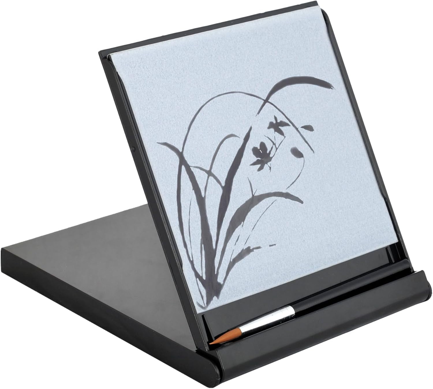 Mini Art Set: Water Drawing Writing Board w/ Mini Water Brush for Mindfulness & Meditation – Zen Based Drawing Board - Painting & Art Supplies – Ideal Relaxation Gifts (5” x 5”, Black)