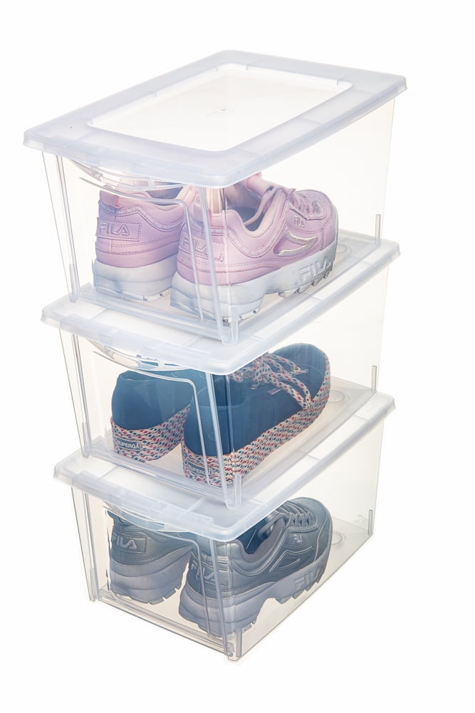 Fixwal Large Shoe Storage Box Set of 6 Stackable Drop Front Plastic Shoe Organizer  Containers with Clear Door, Shoe Bins for Display Sneakers Fit Shoe Size Up  to US Men 12 - Yahoo Shopping