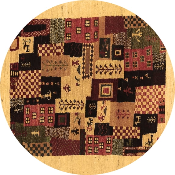 Ahgly Company Indoor Round Abstract Brown Contemporary Area Rugs, 4' Round