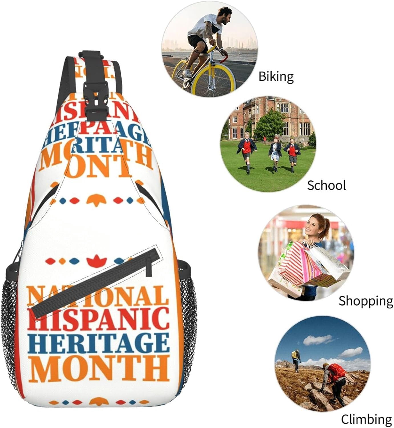Mes Nacional De La Herencia Hispana Hispanic Heritage Month Sling Bag Crossbody Hiking Travel Chest Bags Backpack Shoulder Daypack for Women Men