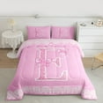 thumbnail image 2 of Manfei Kawaii Bow Bowknot Bedding Comforter Set,Pink Sequin Print Twin Comforter Sets,First Letter E Bedding Set For Girls,Super Cozy Room Decor Reversible,2pcs, 2 of 8