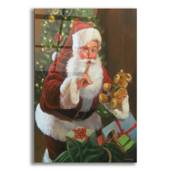 Epic Art 'Santa With Teddy Bear' by David Lindsley, Acrylic Glass Wall Art, 12"x16"