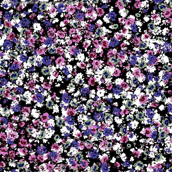 Challis Rayon Printed Kimana, Floral Dress, Sewing Fabric (BLACK/FUCHSIA/GREEN, ByYard)