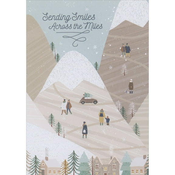 Designer Greetings People Walking on Snow Capped Mountains Across the Miles Christmas Card