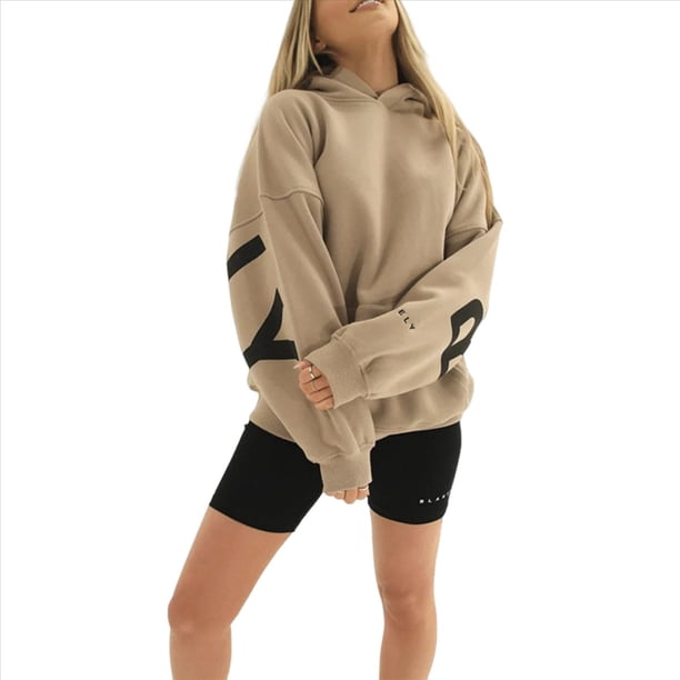 Sudaderas con Capucha de Moda para Mujer, Sudaderas Holgadas de Gran Tamaño, Camisetas de Larga, Corte Holgado. Caqui S