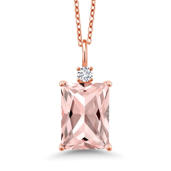 Gem Stone King 18K Rose Gold Plated Silver Peach Simulated Morganite and White Lab Grown Diamond Pendant Necklace for Women | 6.40 Cttw | With 18 inch Chain