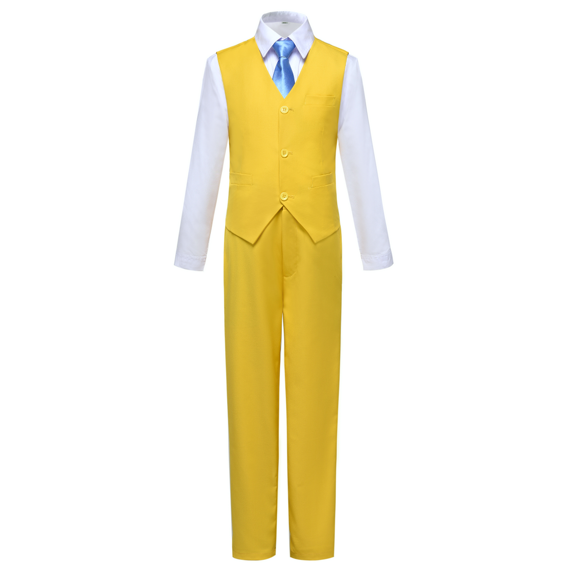 thumbnail image 2 of Wehilion Boys Suit 4PC Baby Suits Wedding Party Vest Suit Set Little Gentleman Waistcoat Prom Tuxedo Dress suit Outerwear Party Vest+Shirt+Tie+Pants Outfits Clothes Set for Kids Yellow 2T, 2 of 5