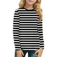 thumbnail image 4 of CCRFTGI Long Sleeve Shirts for Girls Size 7 Cute Black Striped T shirts for kids Holiday Crewneck Tee Shirts Soft Fall Summer Outfit Black 13-14 Years, 4 of 4