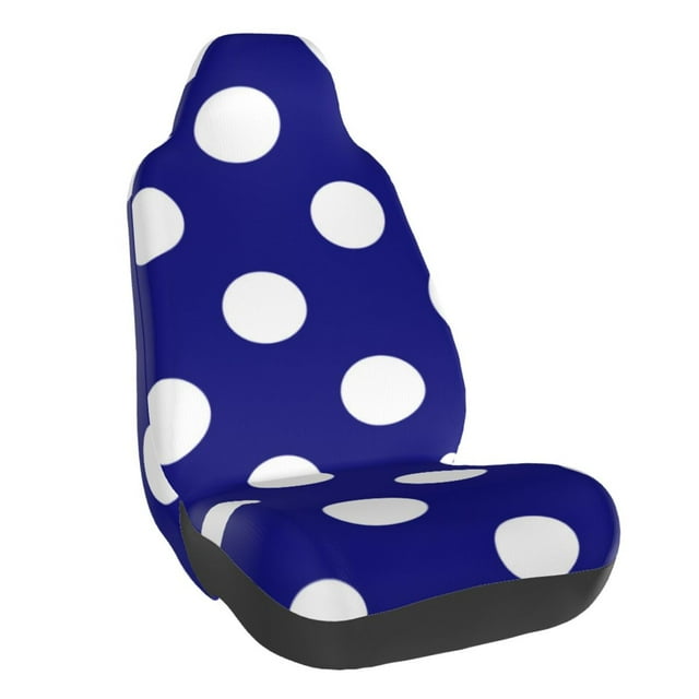 Wukai Navy And White Polka Dot Full Set Car Seat Covers with Soft Padding Universal Auto Front Seats Protector and Cushion Mat
