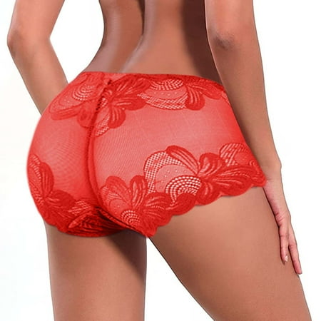 

Womens Panties Women s Casual Comfort Boyshort Womens Bikini Panties Underwear Lace Hipster Seamless Hi Cuts Red L