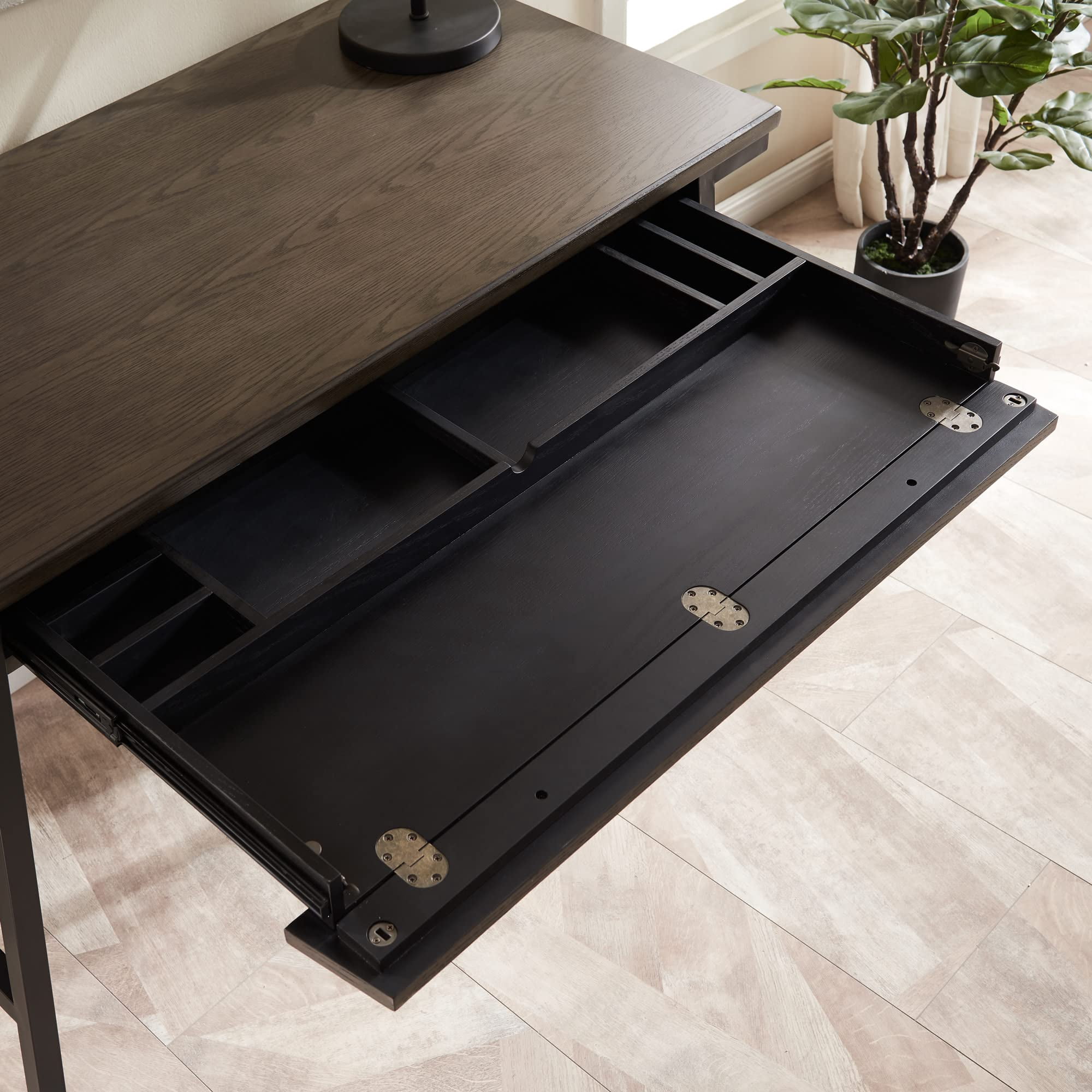 Pemberly Row Metal and Wood Computer Desk in Gray/Matte Black