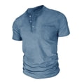 thumbnail image 4 of HOOMEUMY Men's Fashion Button Placket Short Sleeve Tops Lightweight Casual Basic Tees with Pocket for Daily Streetwear & Holiday Blue M, 4 of 6