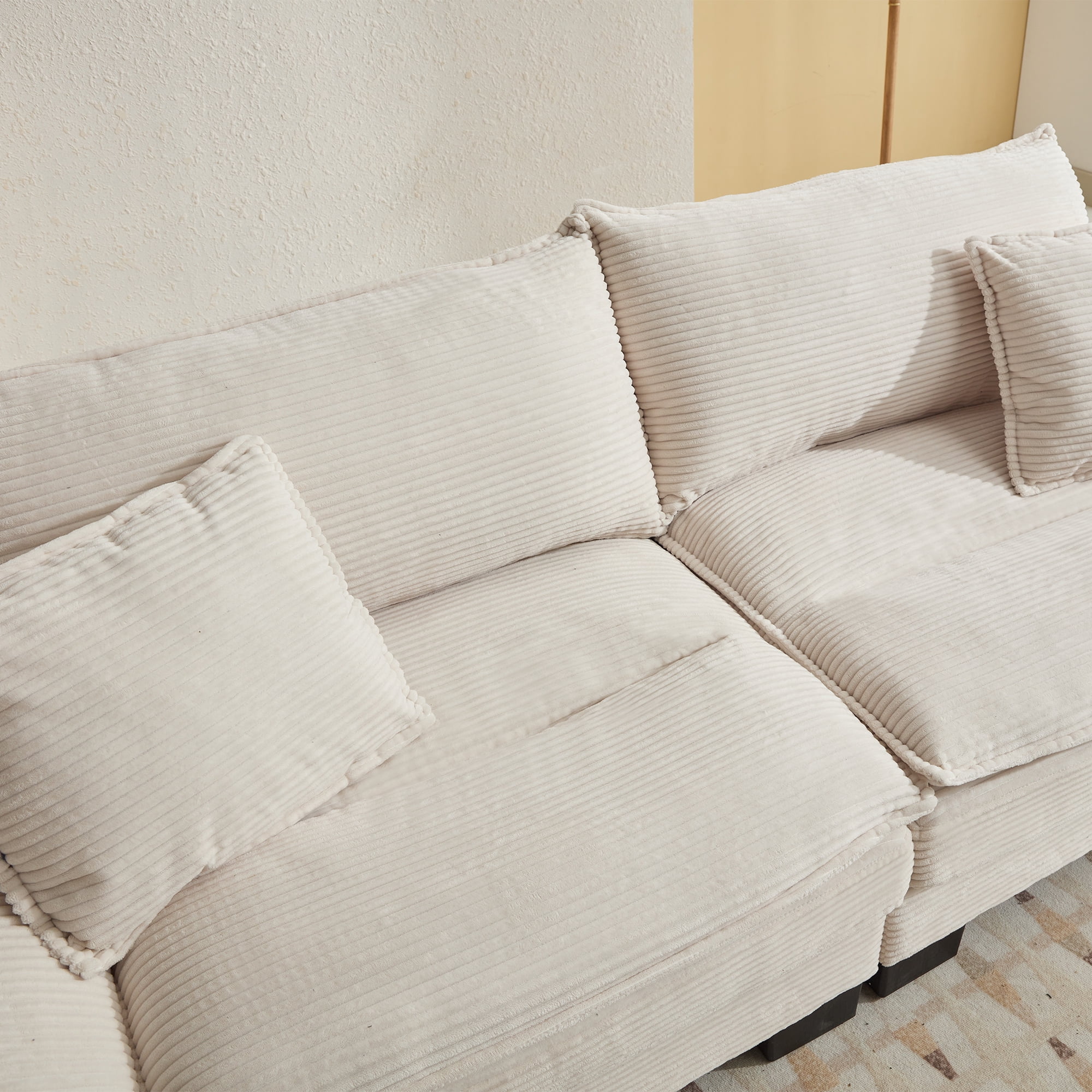 Aukfa 84" Deep Seat Sofa Modern Comfy Sofa Sleeper Couch for Living Room, 2 Pillows, Corduroy, Beige